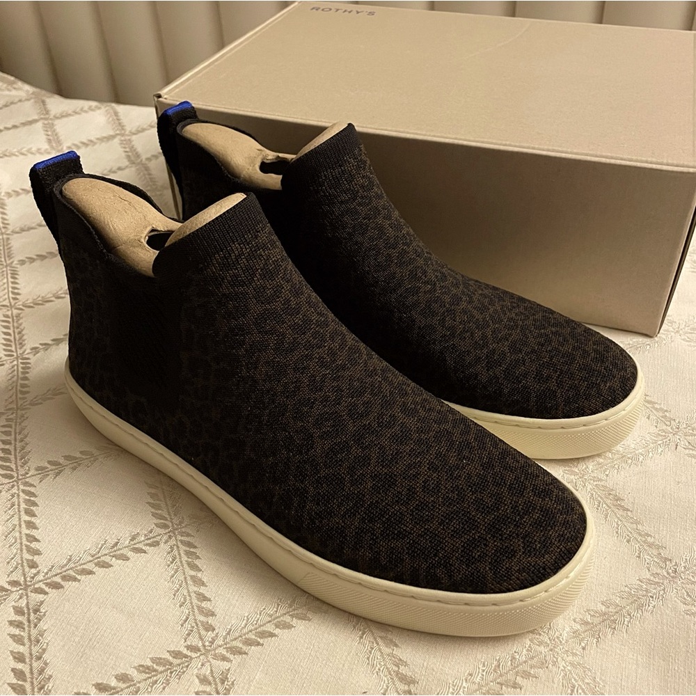 Rothy’s Slip-on Comfort Sneaker, chocolate spot, sizes 7.5